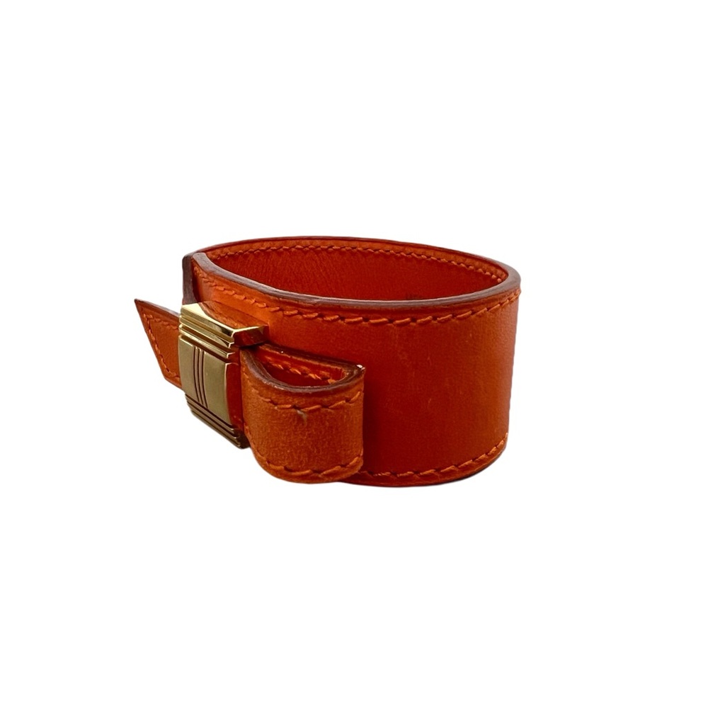 ❌SOLD❌Hermès Artemis Orange Leather Gold Buckle Bracelet w/COA: All Sales Final - Picture 5 of 6
